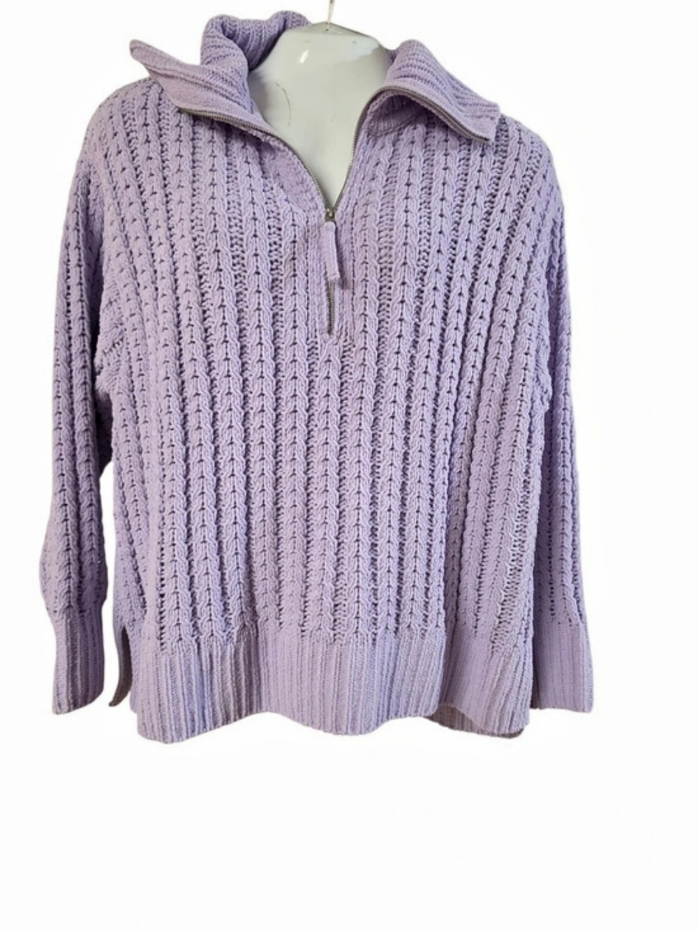 NWT aerie Cable Knit Quarter-Zip Sweater in Purple XL